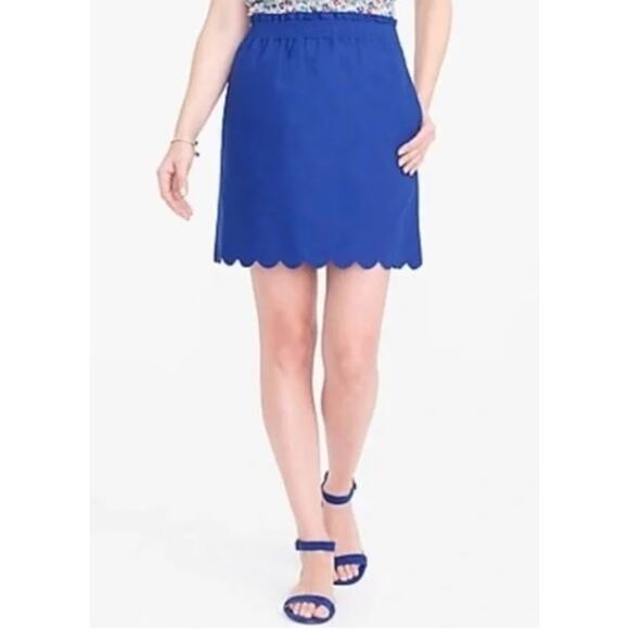 J. Crew Blue Linen Paperbag-Waist Scalloped Sidewalk Mini Skirt H5397 Size 2 - Picture 1 of 10